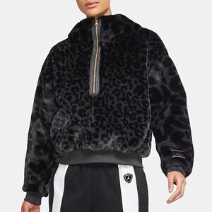 Nike Jordan Court-to-Runway Faux Fur Bomber Jacket Black and Grey Women’s SZ M